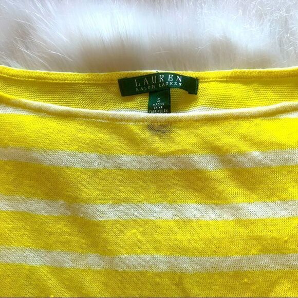 Lauren By Ralph Lauren Yellow Striped Lightweight Sweater (S) - Picture 3 of 9